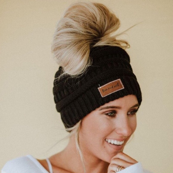 Three Bird Nest Accessories Three Bird Nest Black Messy Bun Beanie Poshmark